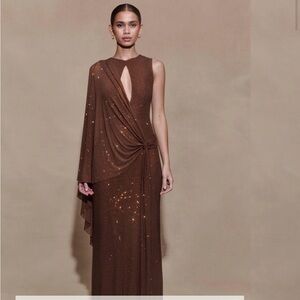 Meshki Diamante Cape Maxi Dress - Chocolate